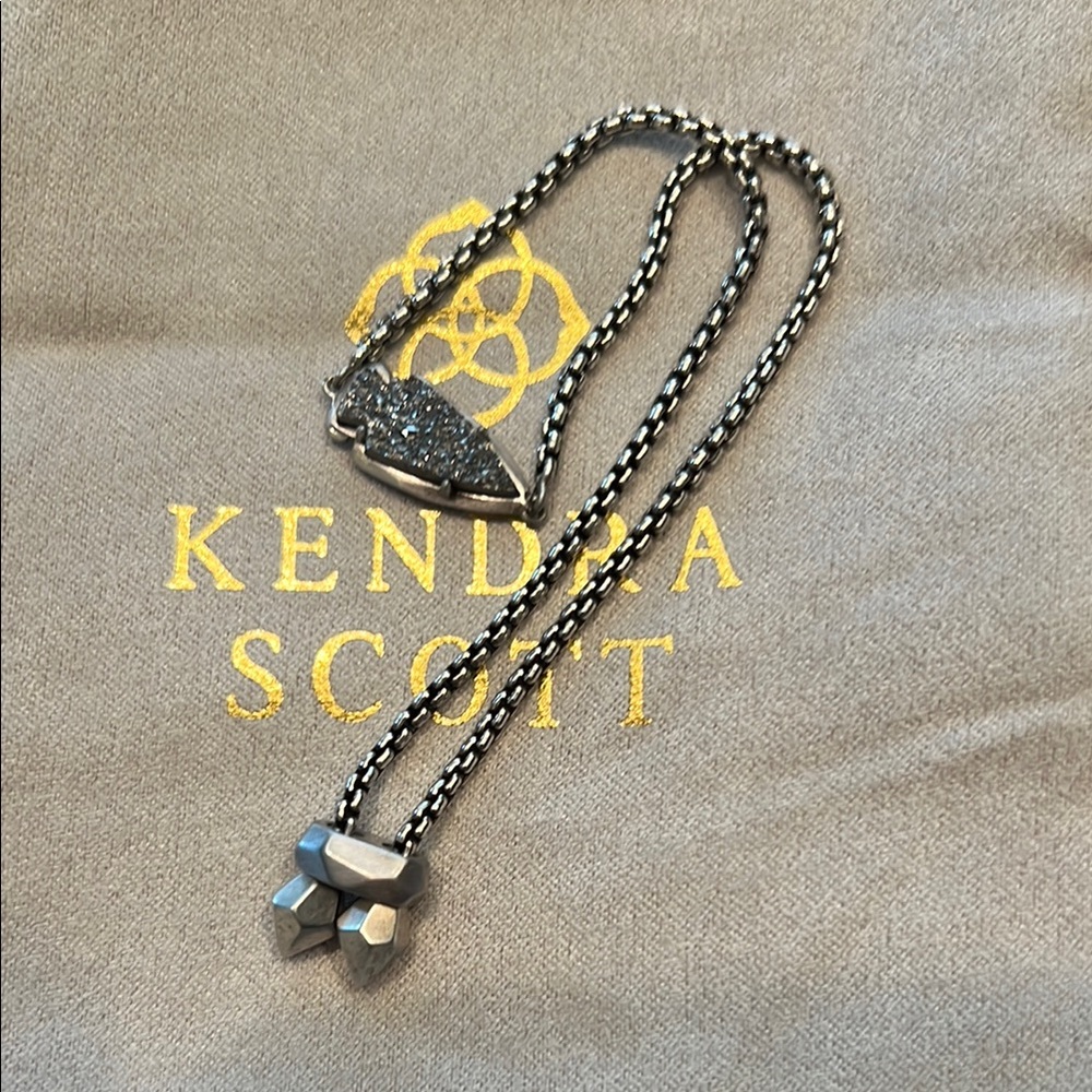 Kendra Scott Sliver Adjustable Chain Arrowhead Bracelet Silver Drusy